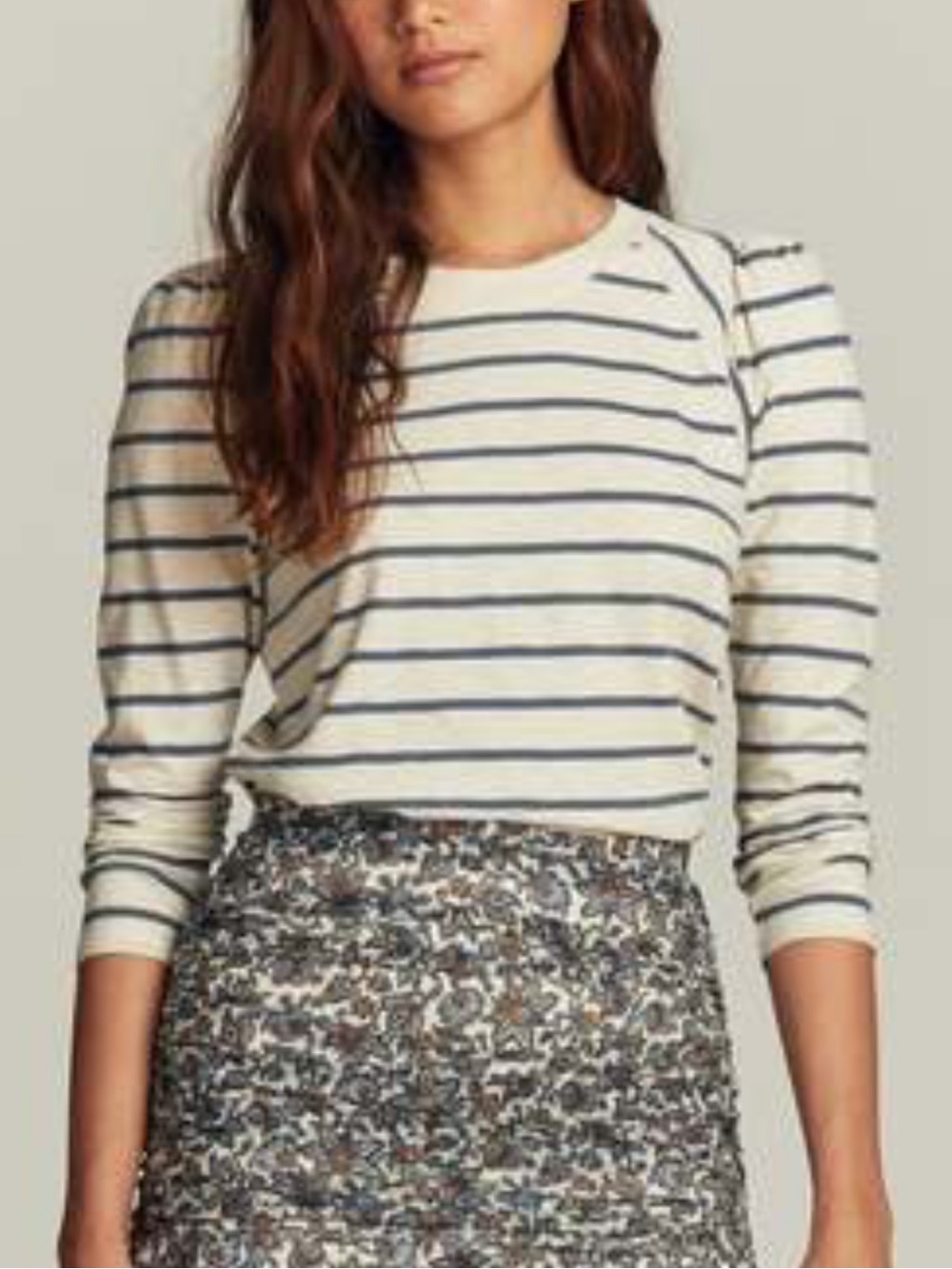 Veronica Beard Mason Baseball Tee Striped Ecru Slate XS $178
